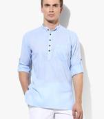 Blue Plain Linen Men Kurtas
