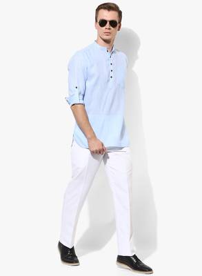 Blue Plain Linen Men Kurtas 2