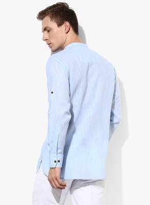 Blue Plain Linen Men Kurtas 5