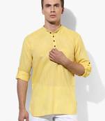 Yellow Plain Linen Men Kurtas