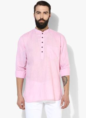 Pink Plain Linen Men Kurtas 1