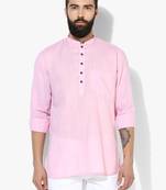Pink Plain Linen Men Kurtas