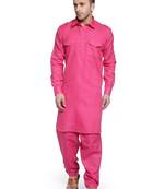 Pink Plain Cotton Pathani Suits