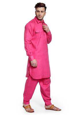 Pink Plain Cotton Pathani Suits 3