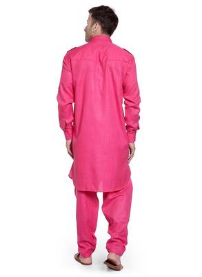Pink Plain Cotton Pathani Suits 4