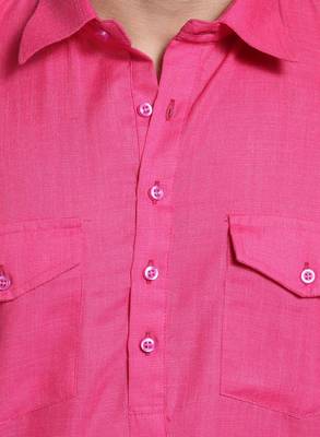 Pink Plain Cotton Pathani Suits 5