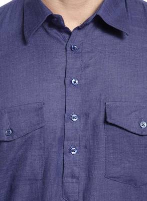 Blue Plain Cotton Pathani Suits 5