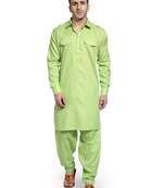 Green Plain Cotton Pathani Suits