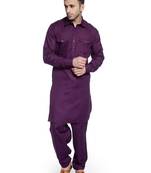 Purple plain cotton pathani suits