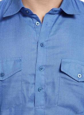 Blue Plain Cotton Pathani Suits 5