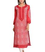 Red Embroidered Cotton Chikankari Kurti 