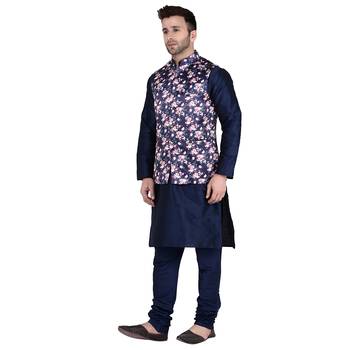 Blue Printed Dupion Silk Kurta Pajama 2