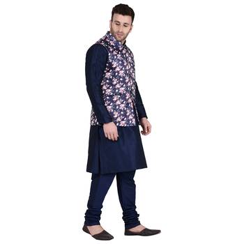 Blue Printed Dupion Silk Kurta Pajama 3