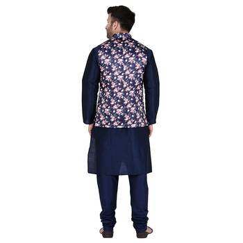 Blue Printed Dupion Silk Kurta Pajama 4