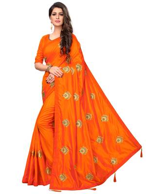 Orange embroidered art silk saree with blouse 1
