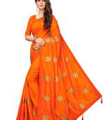 Orange embroidered art silk saree with blouse