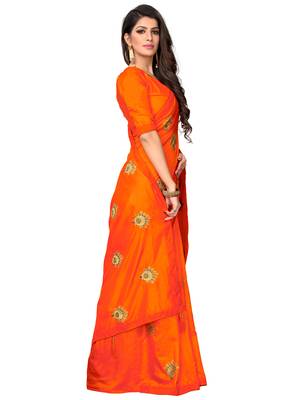 Orange embroidered art silk saree with blouse 2
