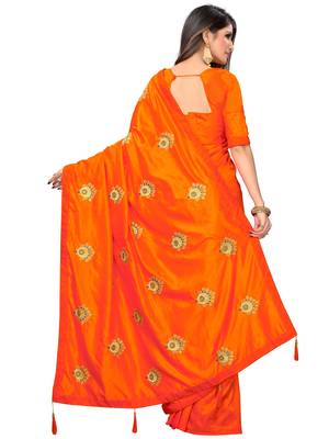 Orange embroidered art silk saree with blouse 3