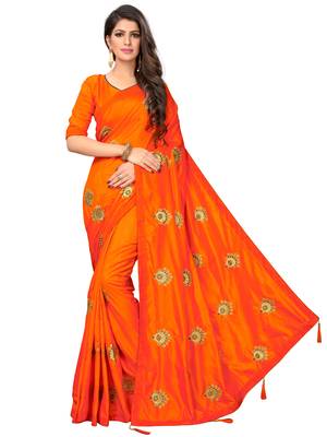 Orange embroidered art silk saree with blouse 5