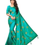 Green embroidered art silk saree with blouse