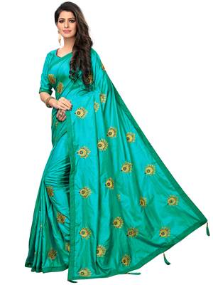 Green embroidered art silk saree with blouse 2
