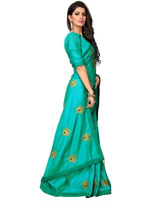 Green embroidered art silk saree with blouse 3