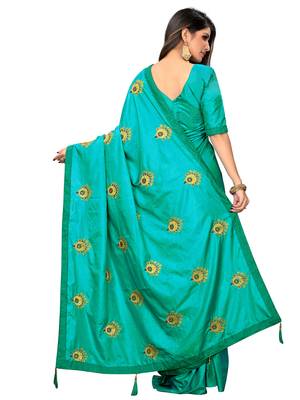 Green embroidered art silk saree with blouse 4