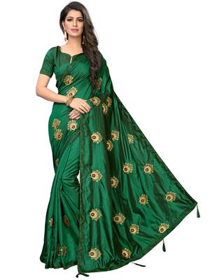 Green embroidered art silk saree with blouse 1