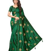 Green embroidered art silk saree with blouse
