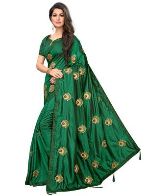 Green embroidered art silk saree with blouse 2