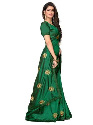 Green embroidered art silk saree with blouse 3