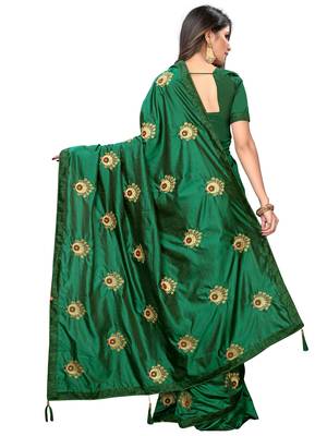 Green embroidered art silk saree with blouse 4