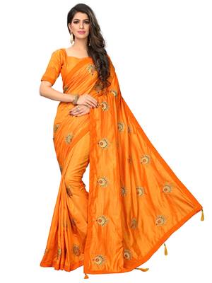 Yellow embroidered art silk saree with blouse 1