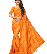 Yellow embroidered art silk saree with blouse