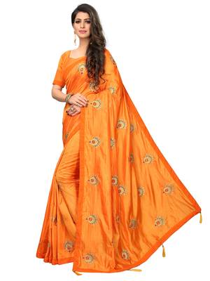 Yellow embroidered art silk saree with blouse 2