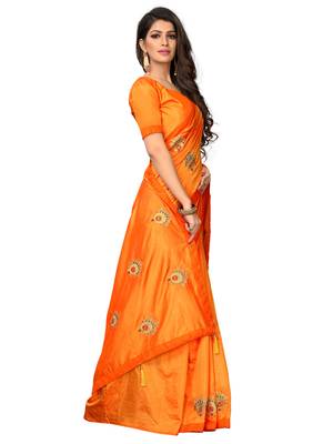 Yellow embroidered art silk saree with blouse 3
