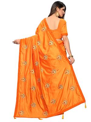 Yellow embroidered art silk saree with blouse 4