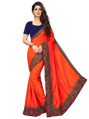 Orange embroidered art silk saree with blouse 1