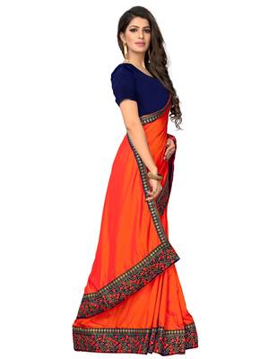 Orange embroidered art silk saree with blouse 3