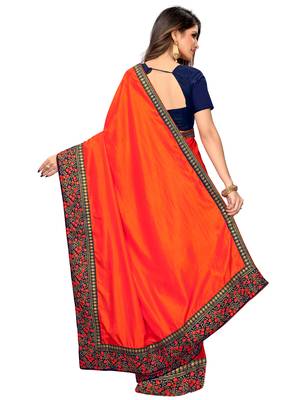 Orange embroidered art silk saree with blouse 4