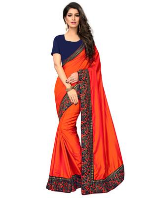 Orange embroidered art silk saree with blouse 5