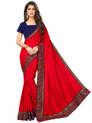 Red embroidered art silk saree with blouse 1