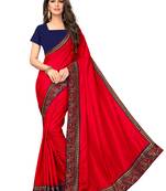 Red embroidered art silk saree with blouse