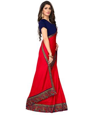 Red embroidered art silk saree with blouse 3