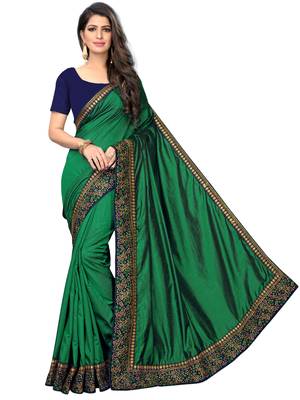 Green embroidered art silk saree with blouse 1