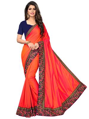 Pink embroidered art silk saree with blouse 1