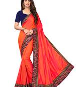 Pink embroidered art silk saree with blouse