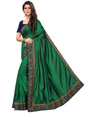 Green embroidered art silk saree with blouse 2