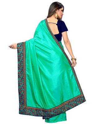 Light green embroidered art silk saree with blouse 4