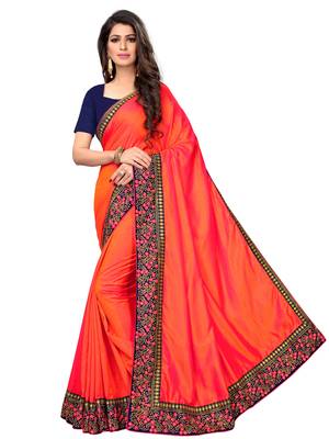 Pink embroidered art silk saree with blouse 2